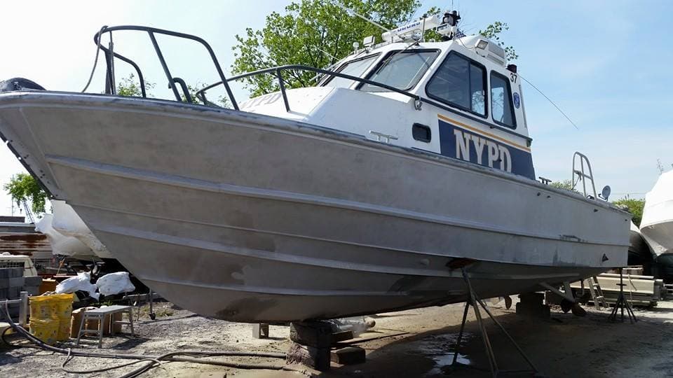 Work boat stripped to a clean metal finish