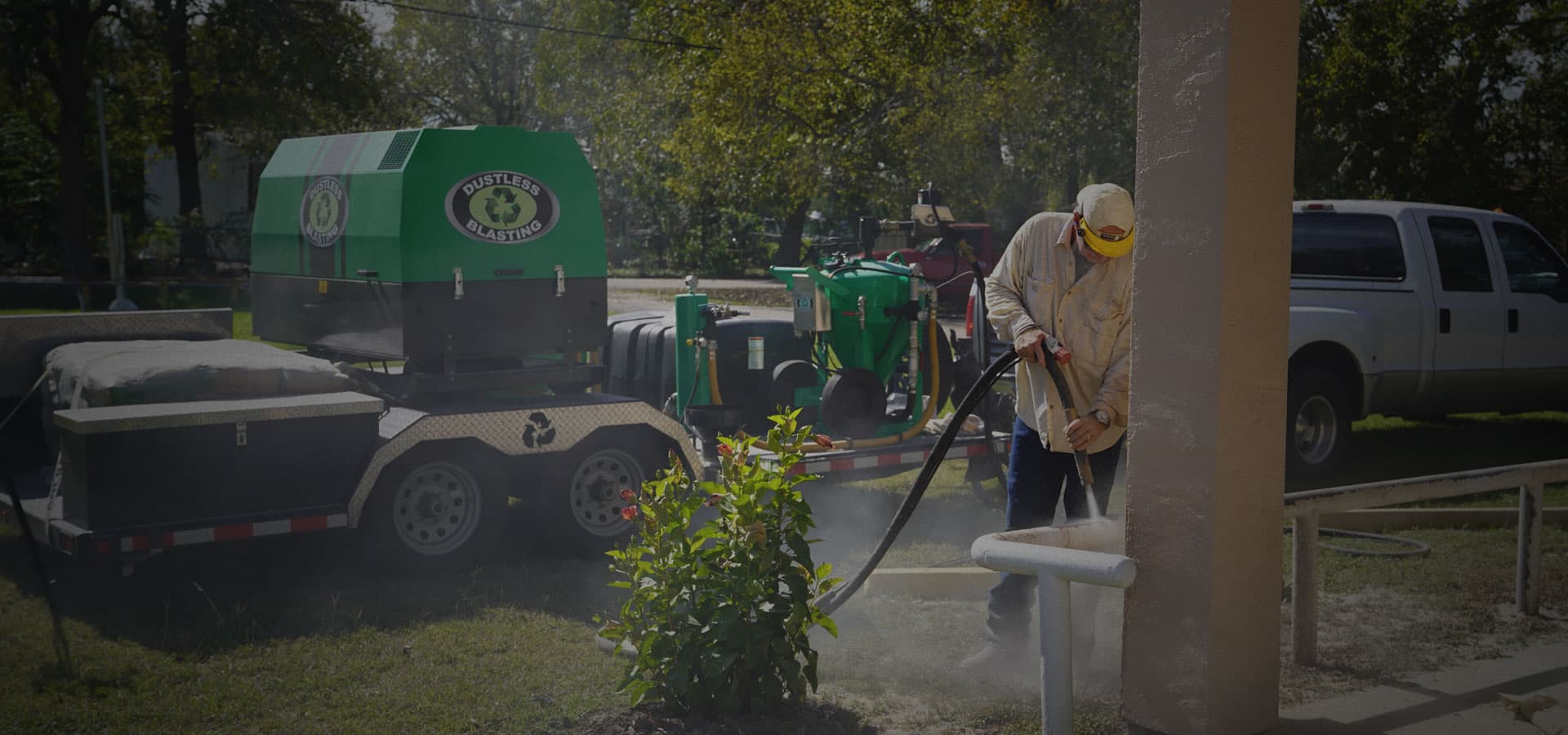 The mobile Dustless Blasting rig set up on site